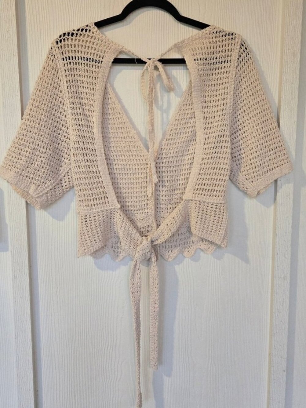 Crochet Button Front Tie Back Cardigan Top - Picture 2 of 2
